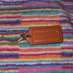 Coach Orange Leather Key Tag with Gold Chain
